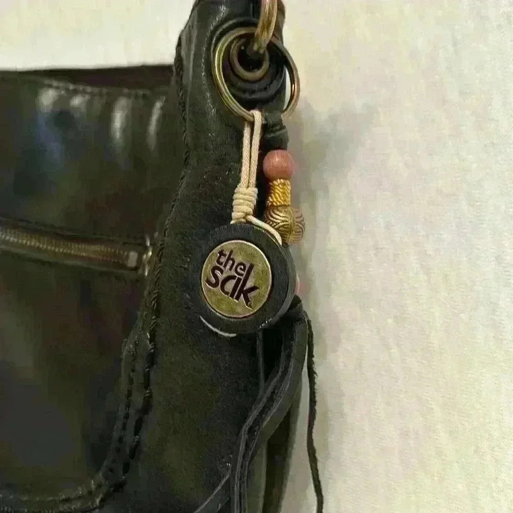 The Sak Black Indio Leather Shoulder Bag Purse Braided Strap Brass Hardware - Picture 3 of 15